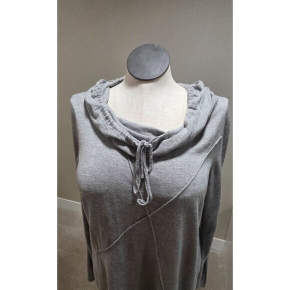 Gray Knit Cowl Neck Sweater With Drawstring Detail Size L - Picture 2 of 6